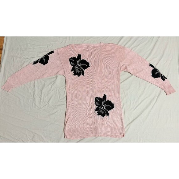 Vintage Jane Smith Santa Fe Silk Pink Cardigan Sweater Black Floral M Women's - Picture 5 of 6